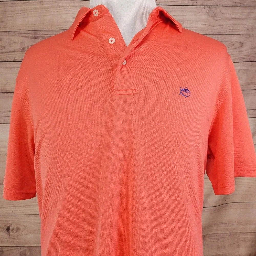 Southern Tide Club Polo Shirt Mens Large Orange Polyester Spandex Collared